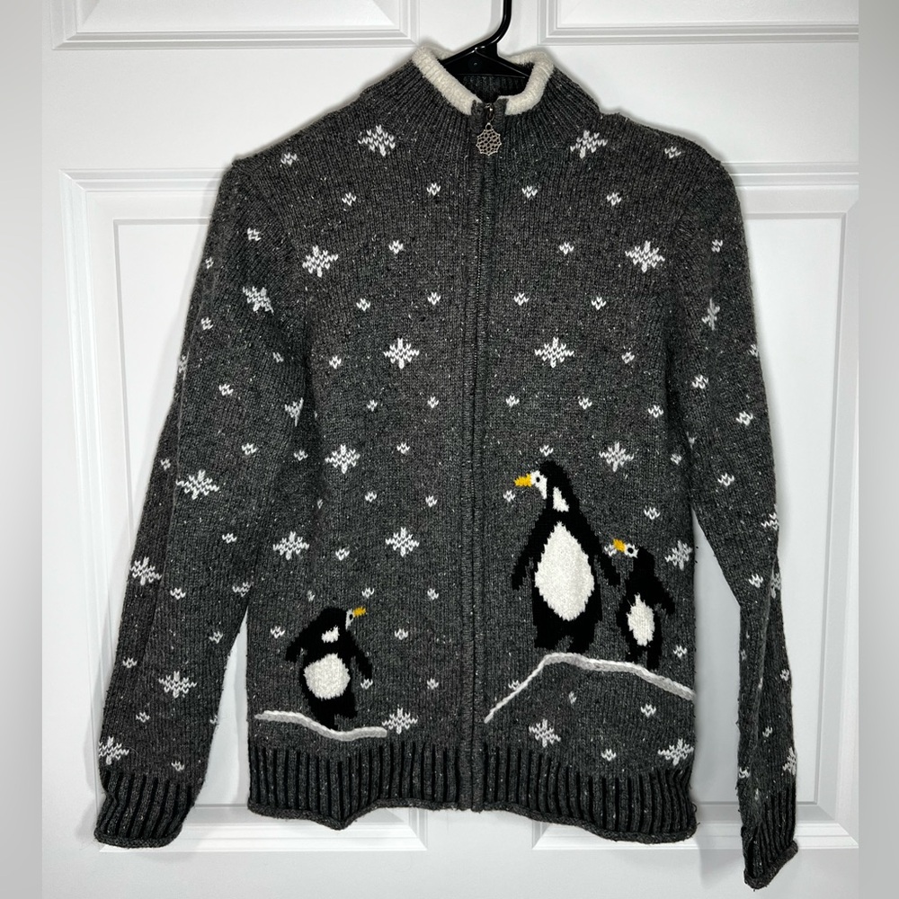 Charter Club Penguin $ Snowflake Zip UpSweater - Womens small